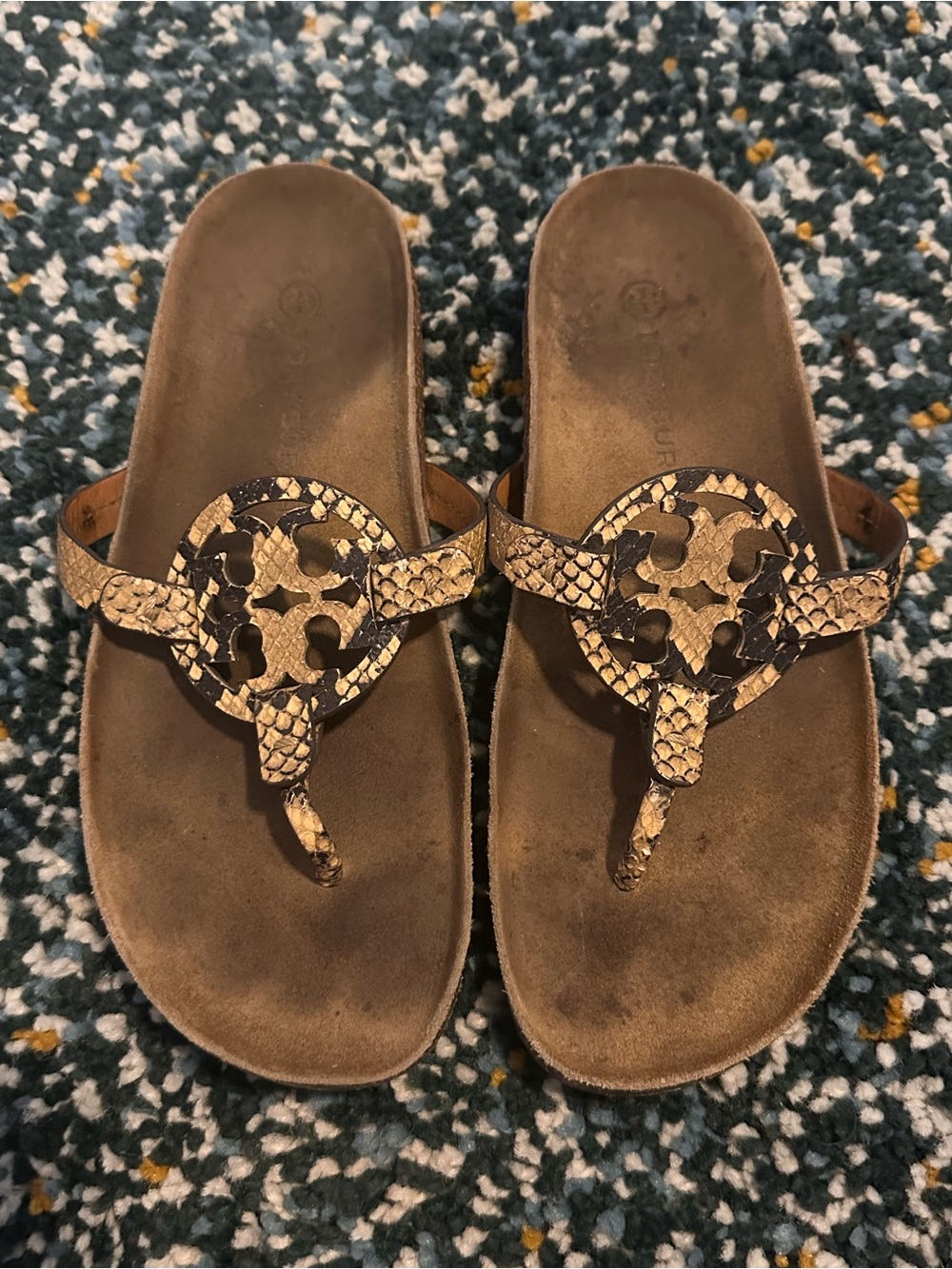 Tory Burch Designer Miller Cloud Sandals Flip flops thong size 8.5 Snake Print